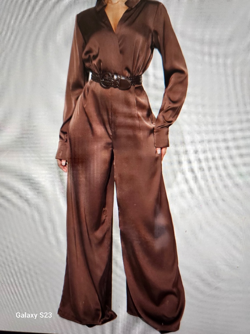 Fashion Nova After Dark Satin Wide Leg Belted Jumpsuit